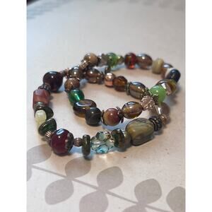 Handcrafted Natural Stone & Glass Bead Jewelry Earth Tone Fall Stretchy Eclectic